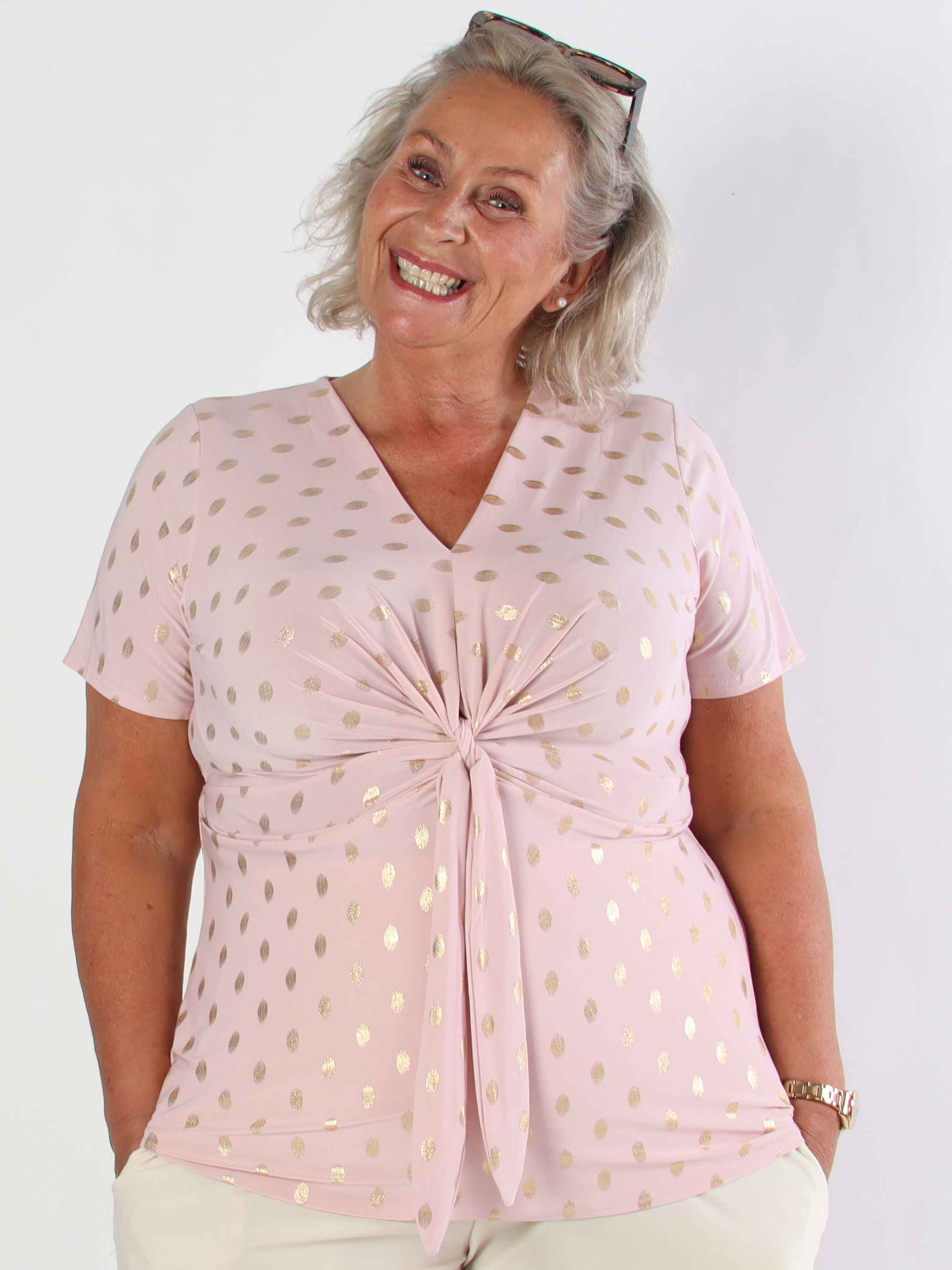 Molly Dot Shirt - Elastisk plus size blue med fin knudedetalje foran